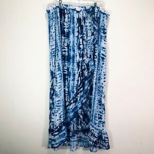 Time and Tru Blue Tie Dye Faux Wrap Maxi Skirt XL 16-18 Ruffle Hem Boho Summer